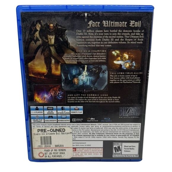 Diablo III Ultimate Evil Edition PS4 CIB Tested Co-Op 4 Player (Case Wear) - Picture 2 of 3